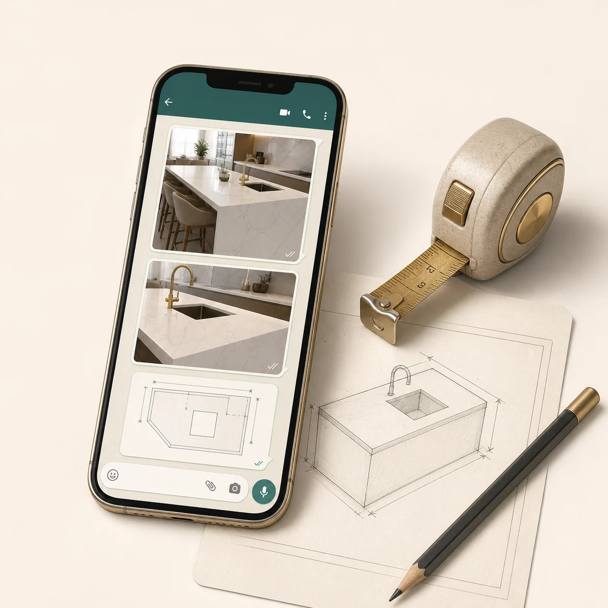 Ilustração de envio de fotos e medidas pelo celular
